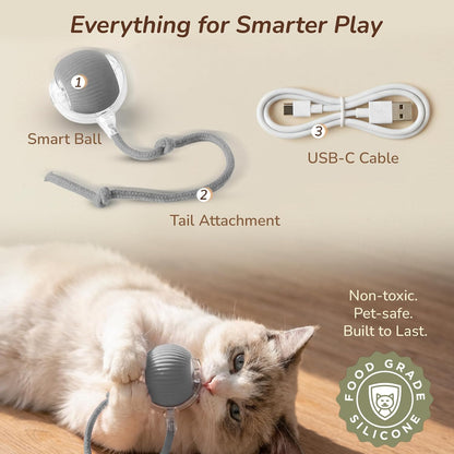 Interactive Cat Toy Automatic Moving Ball, Indoor Cats, Rechargeable, Gray